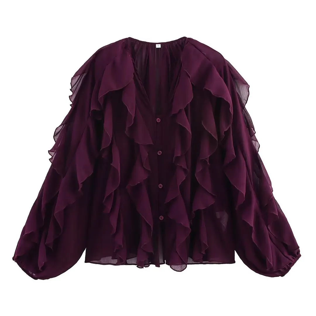 Nigikala Nigikala Women's Dress 2025 New Fashion Design Feel-Sensitive Leaf Folded V-Neck Shirt B88827