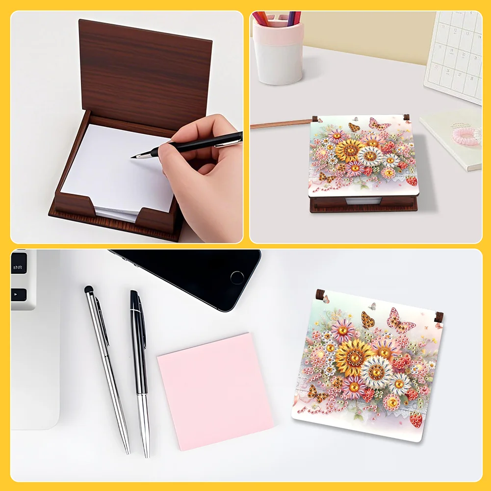 1pc Flower Pattern DIY Diamond Painting Note Box with 160 Sheets Desktop Decor
