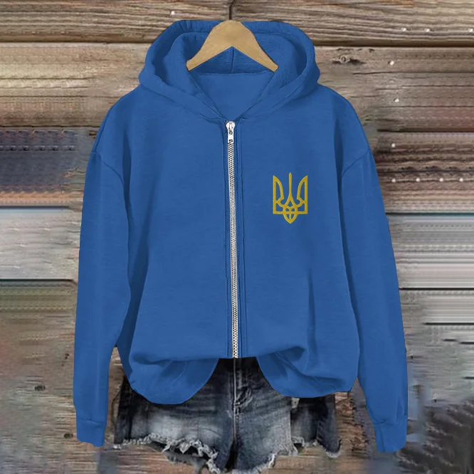Simpfit Kapuzenjacke mit Reißverschluss für Damen mit Trident Ukraine-Print