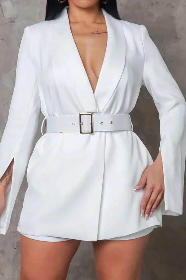 Solid Color Stylish Split Sleeve Belted Mini Dress