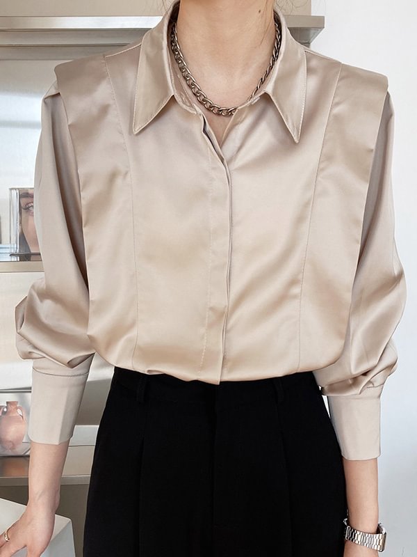 Urban Lapel Solid Color Long Sleeve Blouse Tops