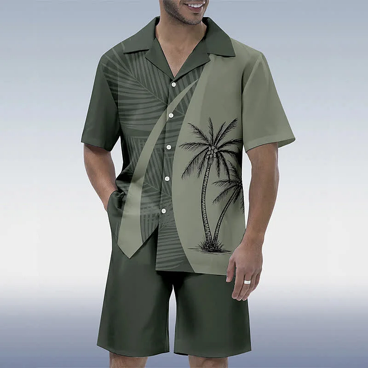 BrosWear Casual Hawaii Vacation Cuban Collar  Shirt And Shorts Co-Ord