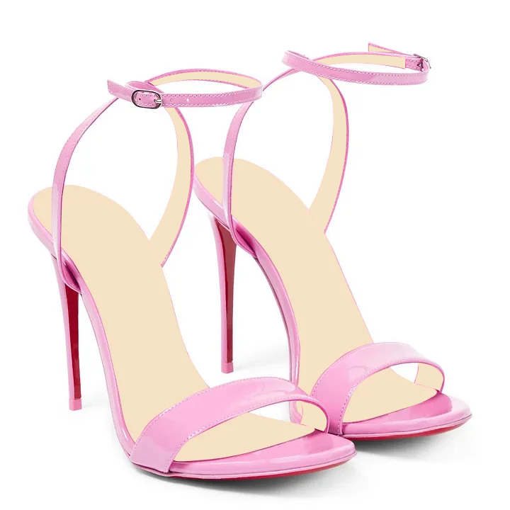 100mm Round Open Toe Ankle Strap High Heel Sandals Red Bottom Pumps Vocosi VOCOSI