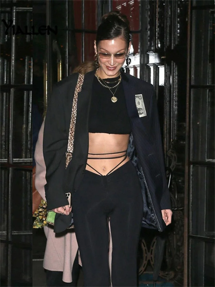 Yiallen Harajuku High Waist Hin Thin Bandage Straight Pants Female High Quality ActivityTrousers Kpop Street Leisure Party Pants