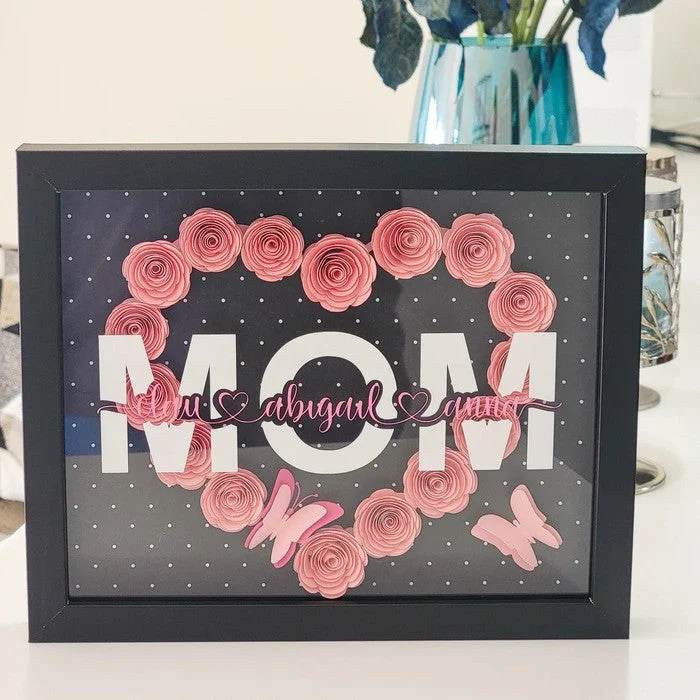 Mom Heart Shaped Monogram Flower Shadow Box Customized Gift for Mothers