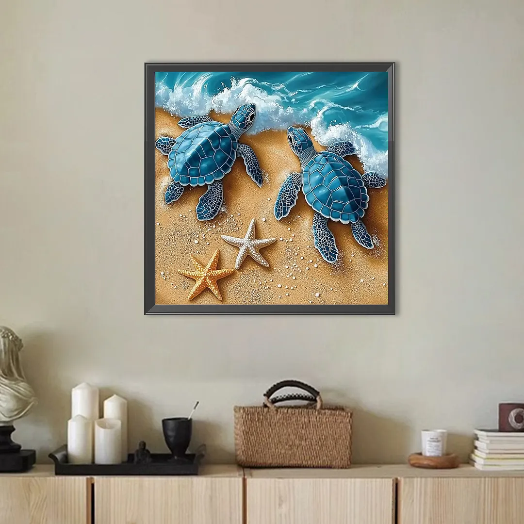 Beach Turtles Full DIY 5D Round Drill Diamond Painting Kits for Adults/Beginners Gift Idea Home Decor Diamond Dots Paintings Picture Arts Craft 30x30cm