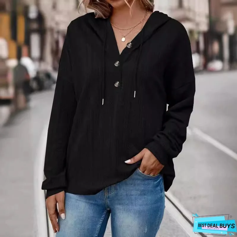 Lace-Up Long Sleeve Drawcord Casual Knitted Shirts & Tops