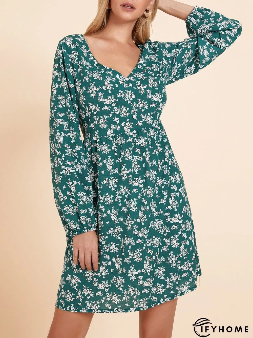 Green Floral Holiday Weaving Dress | IFYHOME