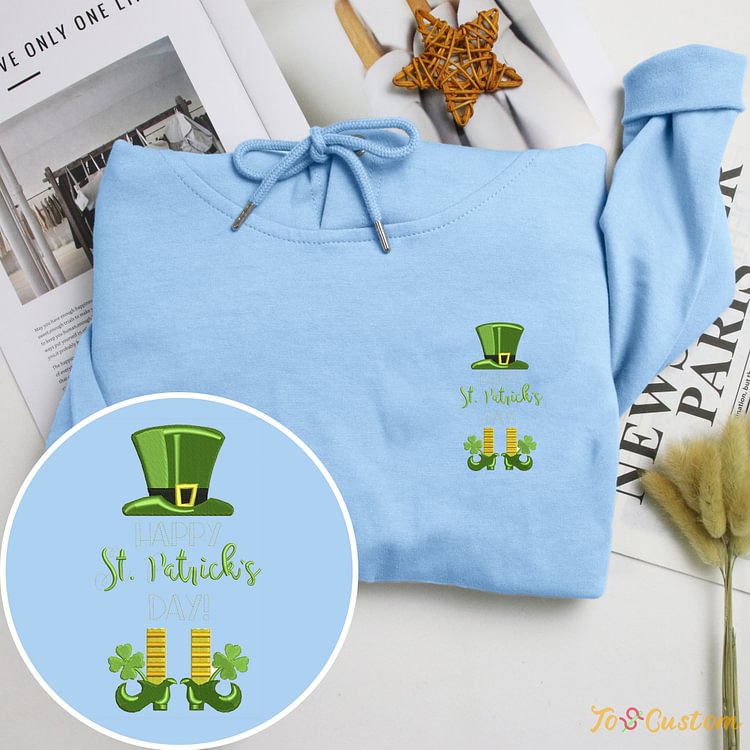 TOSCUSTOM™ Irish Happy St Patricks Day Embroidered Sweatshirts St Patricks Hoodie