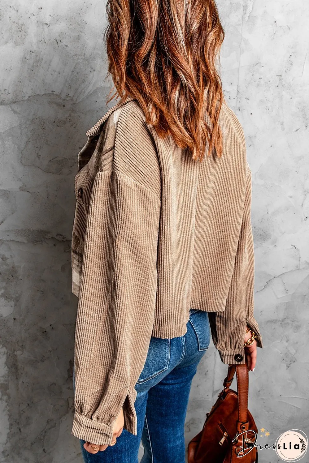 Plaid Corduroy Dropped Shoulder Jacket