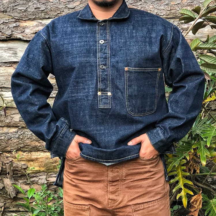 Vintage Denim Lapel Pullover Shirt