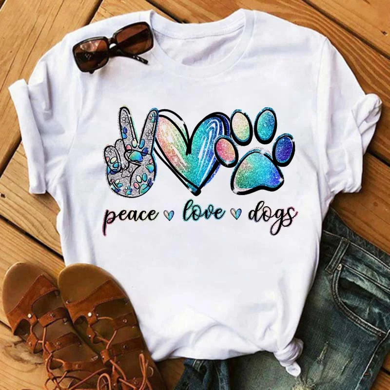 Fashion Peace Love Dog Paws T Shirt