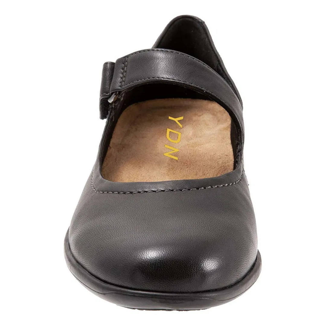 Women's Black Round Toe Block Heel Mary Jane Pumps with Velcro