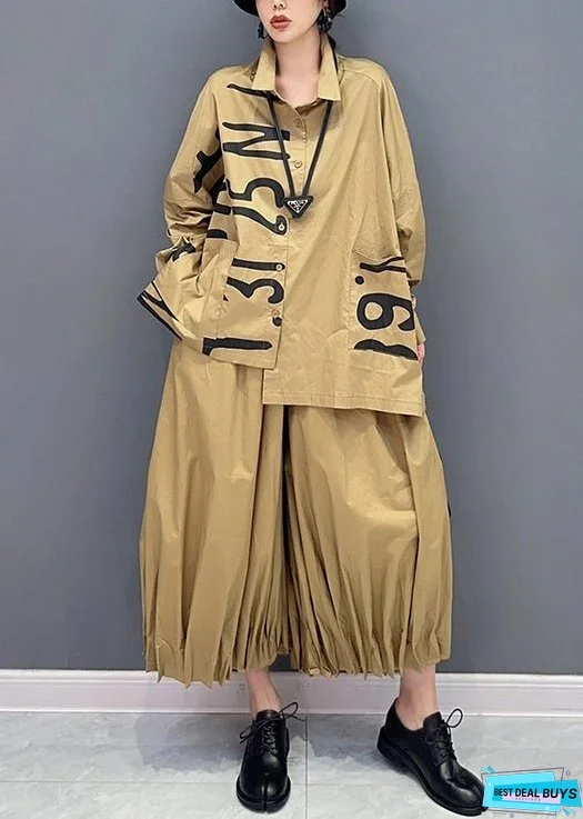 Stylish Green Asymmetrical Wrinkled Patchwork Cotton Two-Piece Set Fall