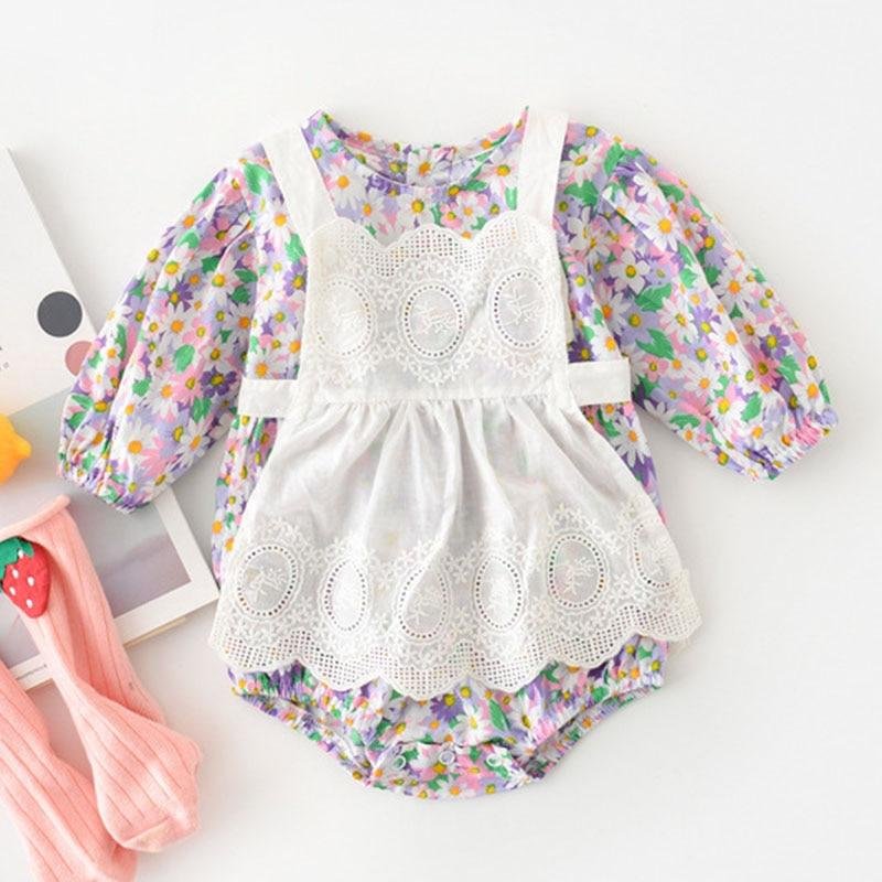 New 2021 Spring Autumn Kids Girl Floral Two Piece Rompers Infant Baby Girl Newborn Rompers Dress Clothes Baby Girl Rompers Dress