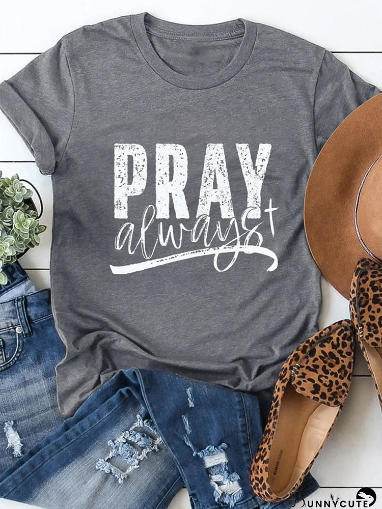Gray Faithful Prayer Graphic Crew Neck T-Shirt
