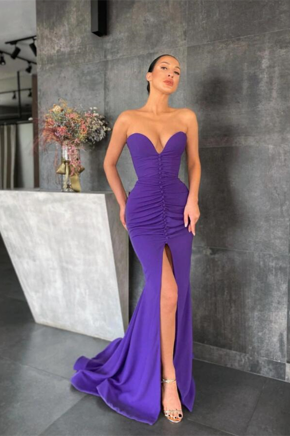 Bellasprom Purple Prom Dress Mermaid Long With Split Sleeveless Bellasprom