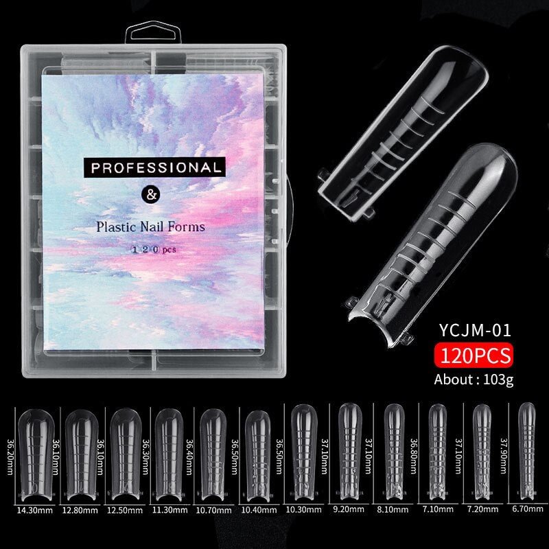 120Pcs Many Shapes Dual Forms Tips Quick Building Gel Mold Nail Extension System Full Cover Tips Nail Extension Forms Top Molds