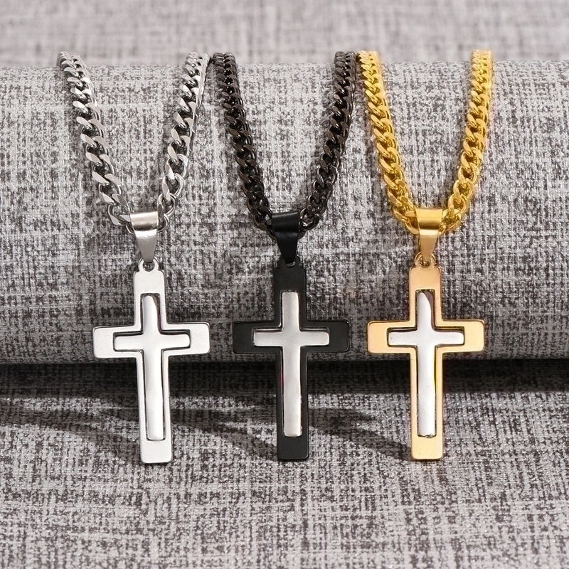 Casual Hip-Hop Cross Stainless Steel Titanium Steel Plating Pendant Necklace