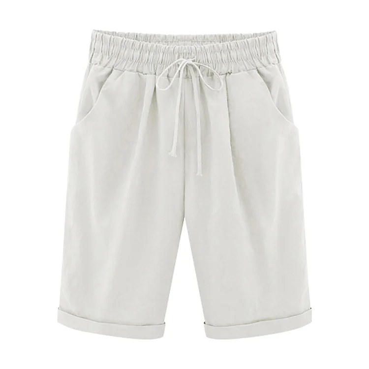 Casual Elastic Waist Tie Cotton Blend Shorts