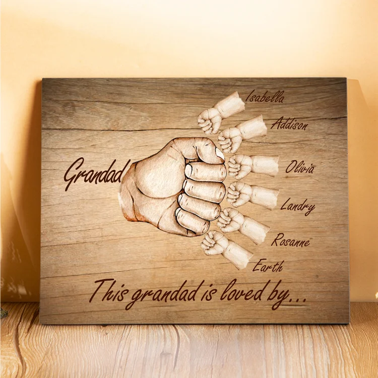 7 Names-Personalized Grandad Family Fist Bump Frame Wooden Ornament Custom Text Plaque Home Decoration for Grandfather