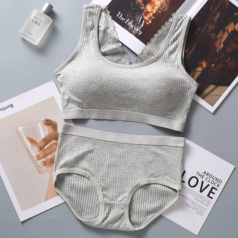 Billionm Large Size Bra&beiefs Set for Women Wireless Padded Underwear Suit Lace Striped Seamless Lingerie Set New