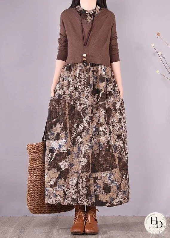 Modern Patchwork Spring Dresses Design Chocolate Print Dresses