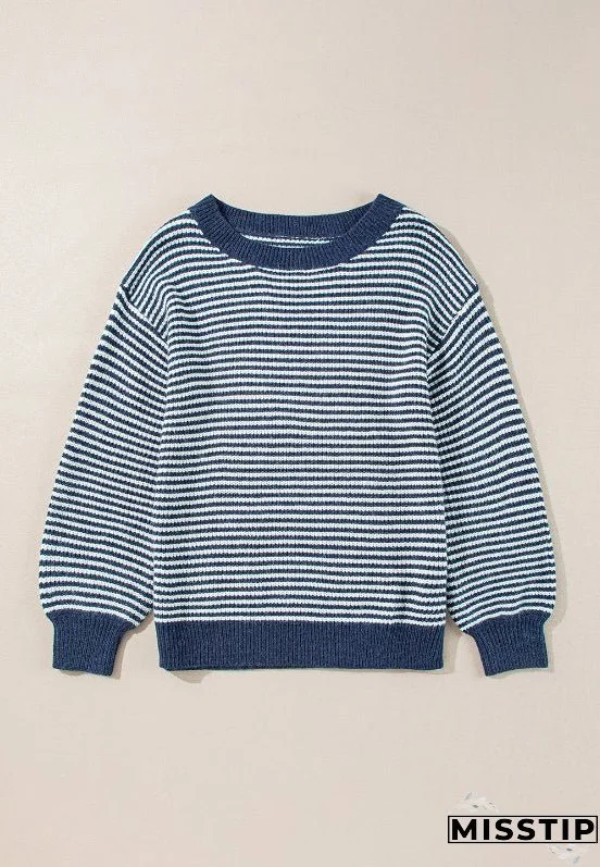 Striped Boat Neck Long Sleeve Sweater