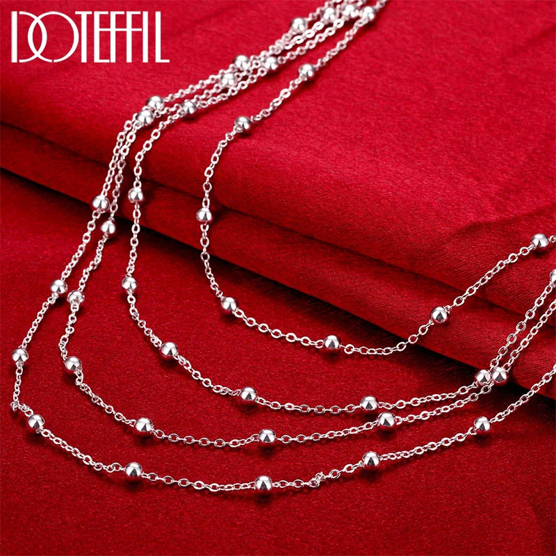 DOTEFFIL 925 Sterling Silver 18 Inch Multi-Chain Smooth Beads Necklace For Women Jewelry