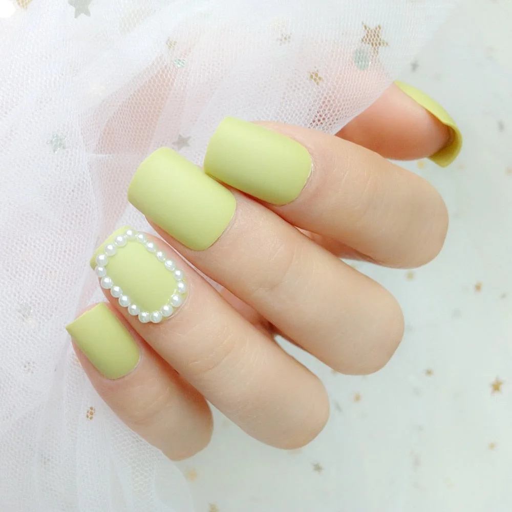 24Pcs Short Square Artificial Fake Nails DIY Press On False Nails With Design Acrylic Full Cover Tips Manicure Tool-Nail Inspo