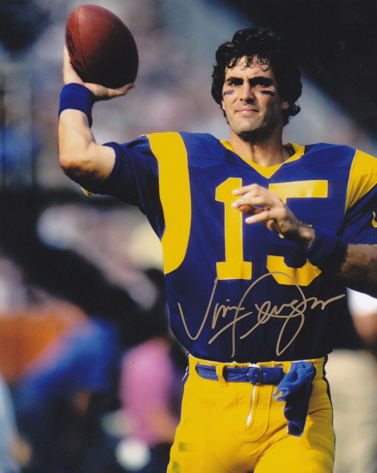 VINCE FERRAGAMO LOS ANGELES RAMS COLOR ACTION SIGNED 8x10