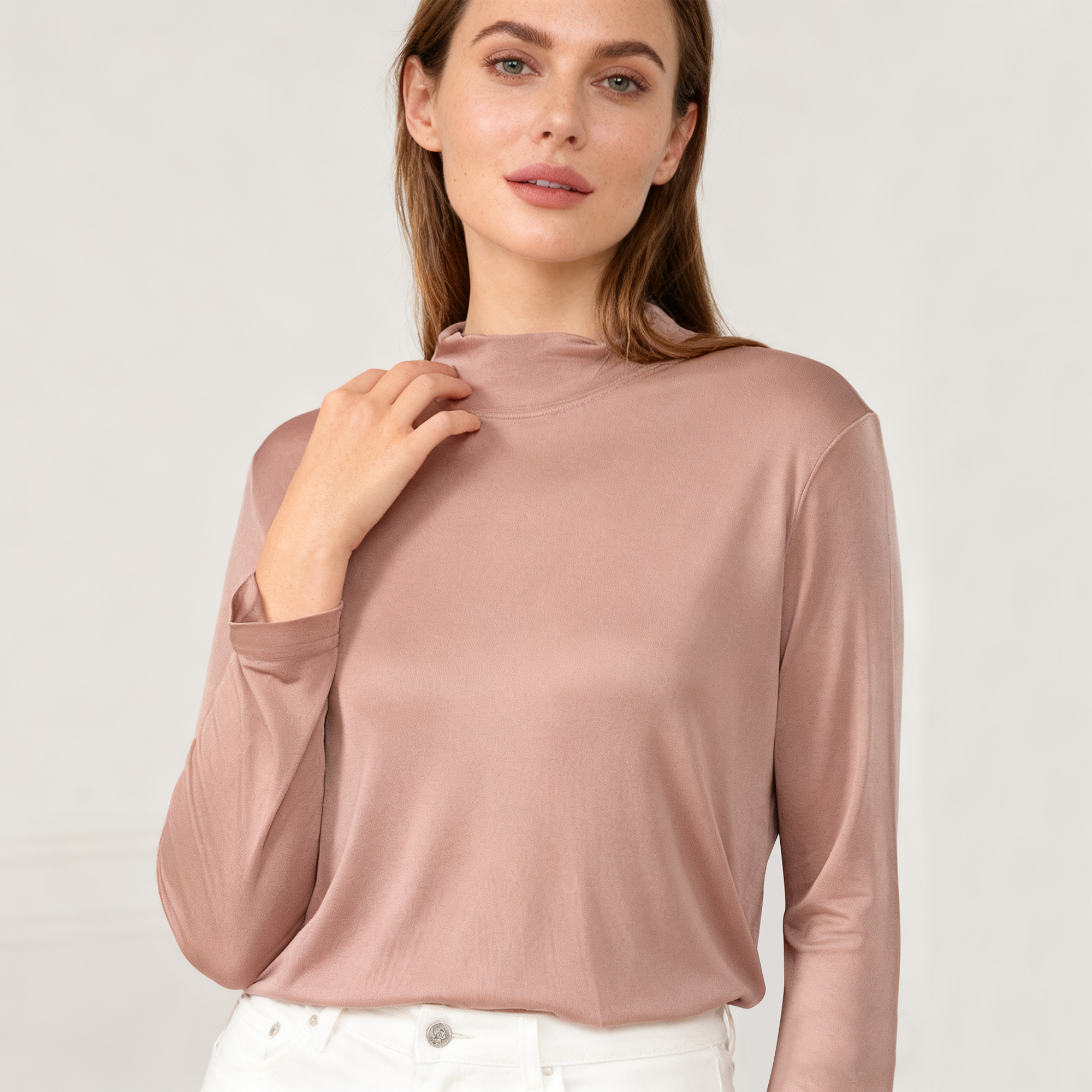 Women's Half Turtleneck Silk Base Layer REAL SILK LIFE