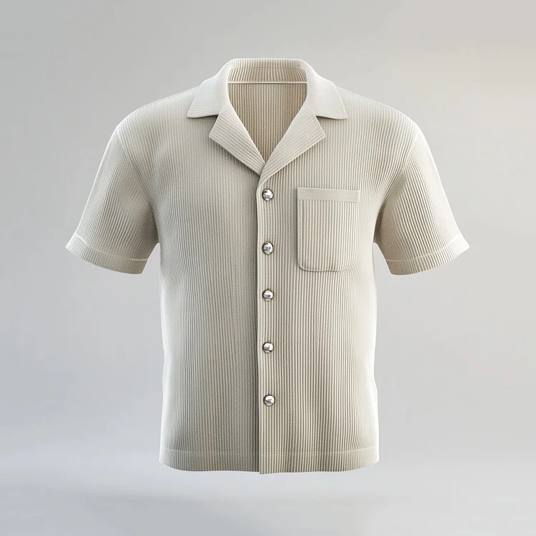 Men's Camp Collar Metal Button Chest Pocket Short Sleeve Shirt