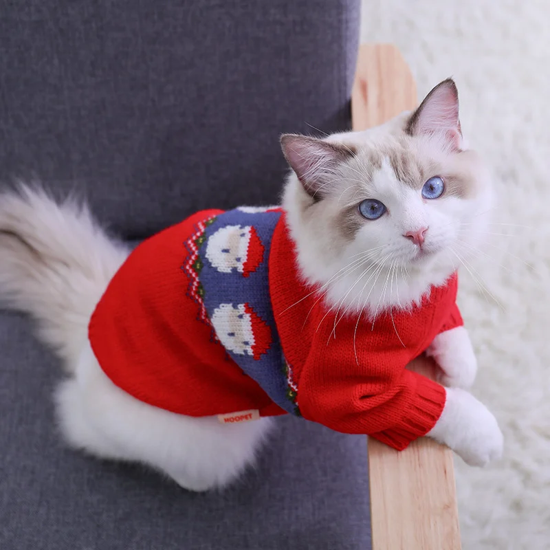 Cat Christmas Sweater Warm Pet Clothes