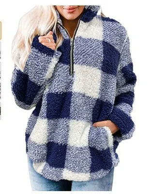 Nigikala Nigikala Autumn And Winter Explosion Coat Loosely Thick Lattice High-Necked Plush Coat Coat Woman