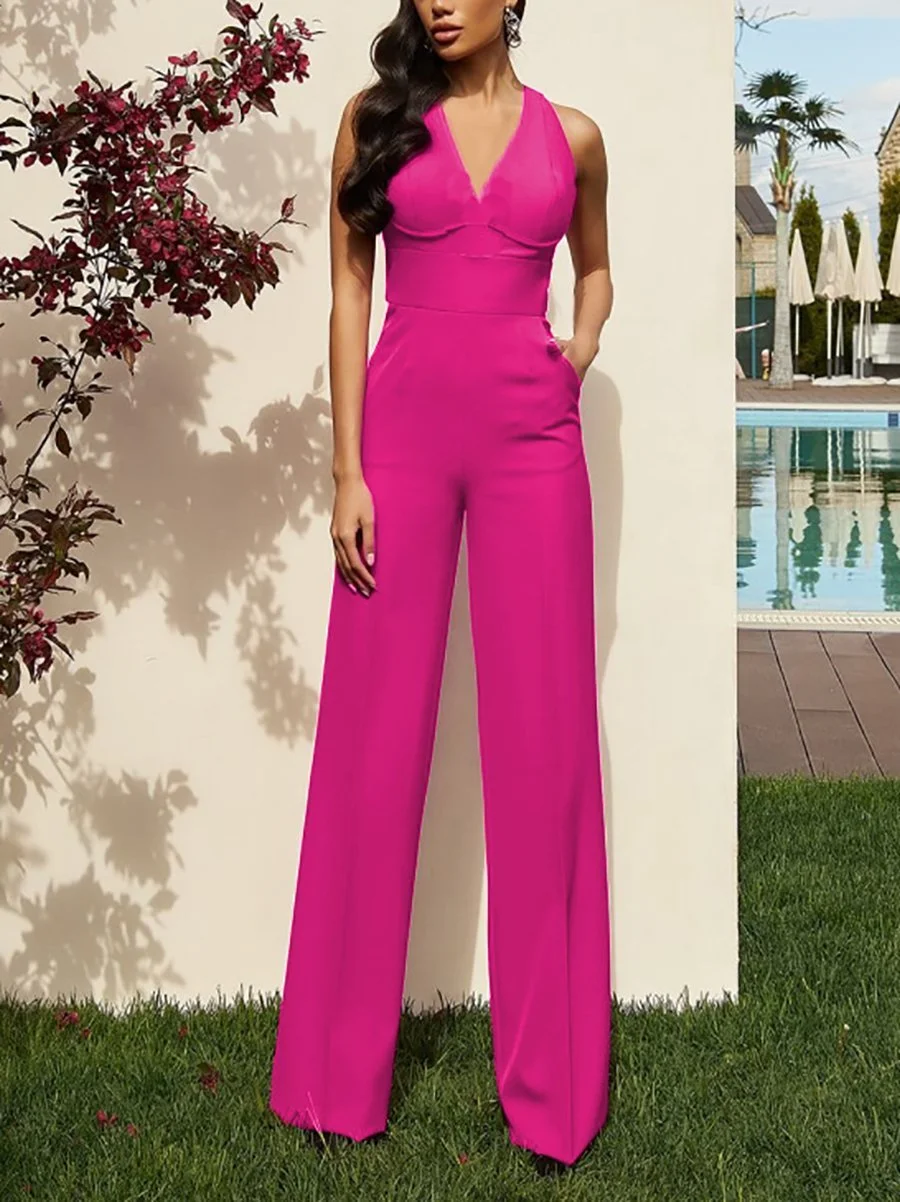 Solid Color Sleeveless High Waist Jumpsuit