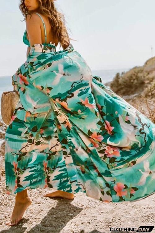 Floral Print Long Cover Up