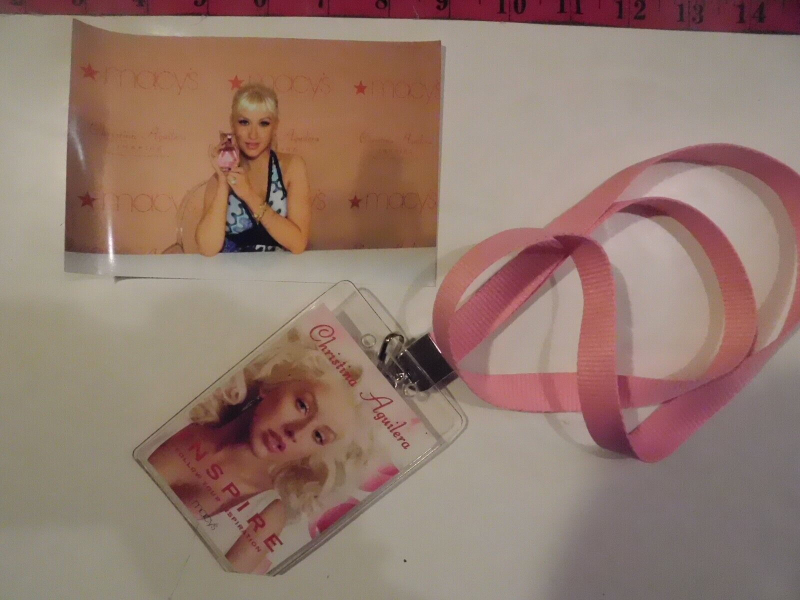 Christina Aguilera set 1 lanyard, 1 Photo Poster painting from her promo Perfume at Macy's B25