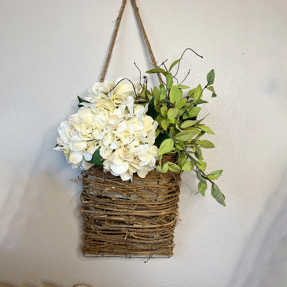 Spring Simulation Holiday Decoration Cream Hydrangea Flower Basket