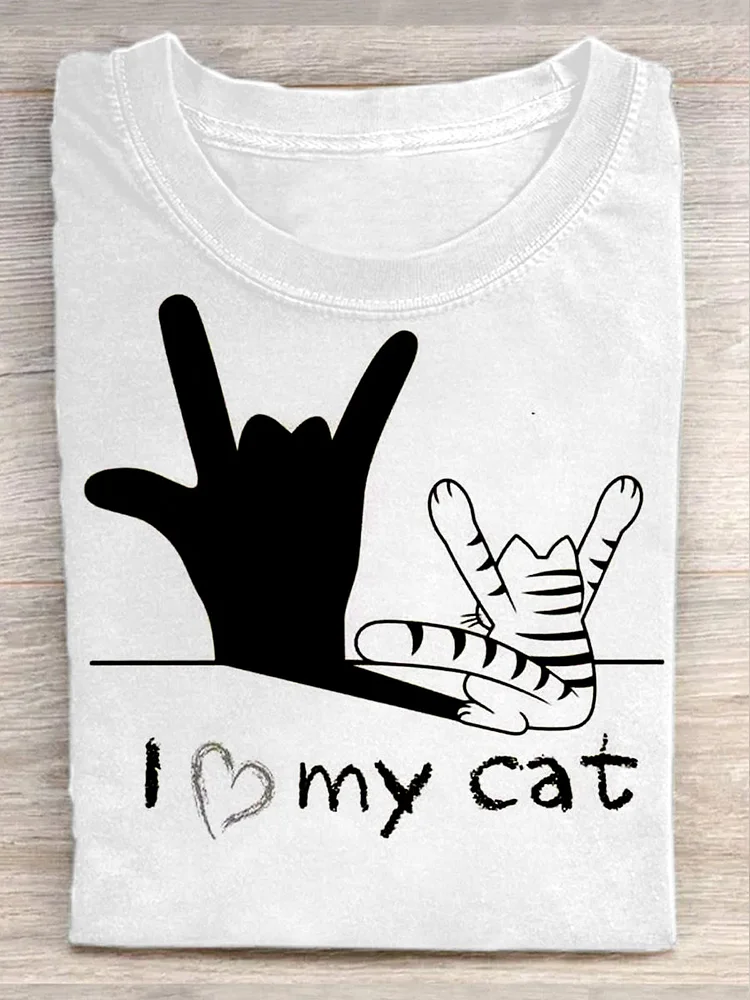 Unisex Cat Lover Print Casual Short Sleeve T-Shirt
