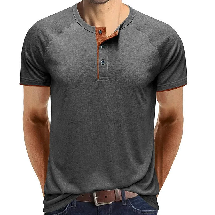 Men's Casual Contrasting Henley Collar Short Sleeve T-Shirt