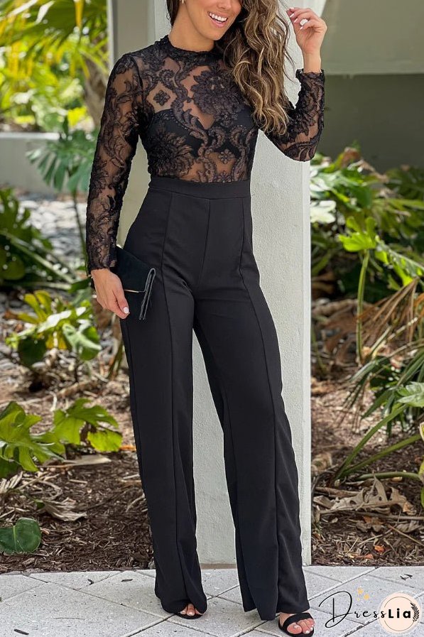BLACK JUMPSUIT WITH LONG SLEEVE EMBELLISHED TOP