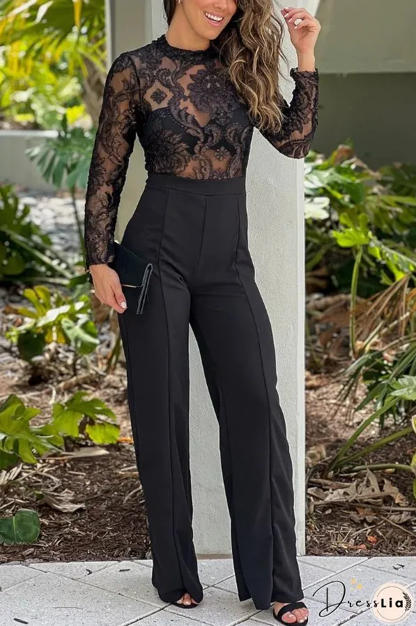 BLACK JUMPSUIT WITH LONG SLEEVE EMBELLISHED TOP