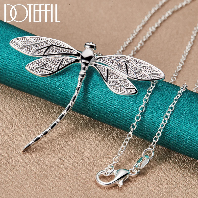 DOTEFFIL 925 Sterling Silver 40-75cm Chain Big Dragonfly Pendant Necklace For Women Jewelry