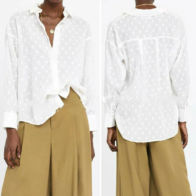 Women Blouses Autumn Long Sleeve Blouse White Ladies Button Tops Polka Dot Shirt Tee Elegant Office Lady Blouse Shirts