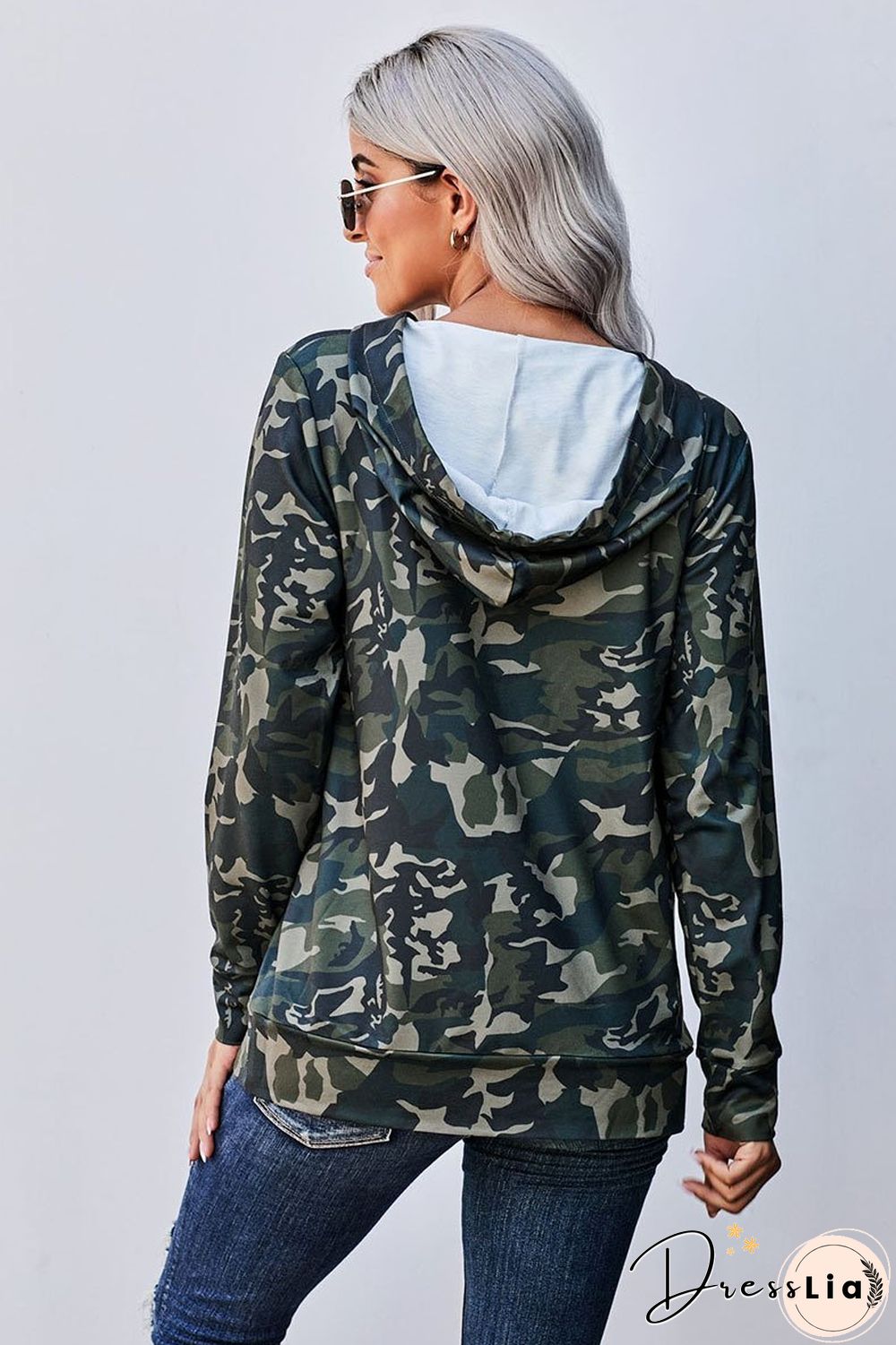 Chic V Neck Camouflage Printed Top
