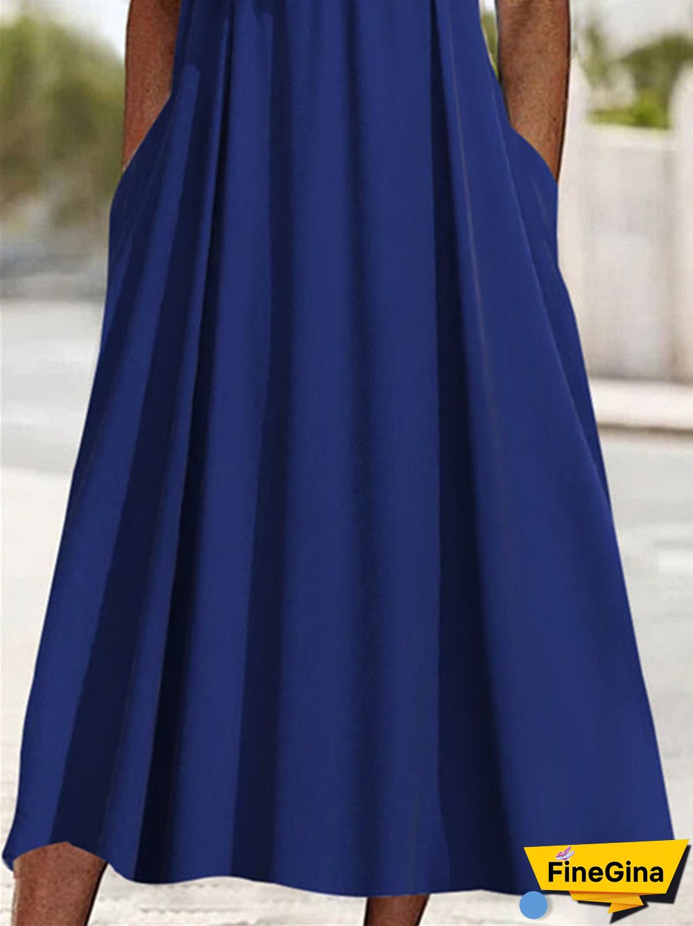 Women's Half Sleeve V-neck Solid Color Midi Dress