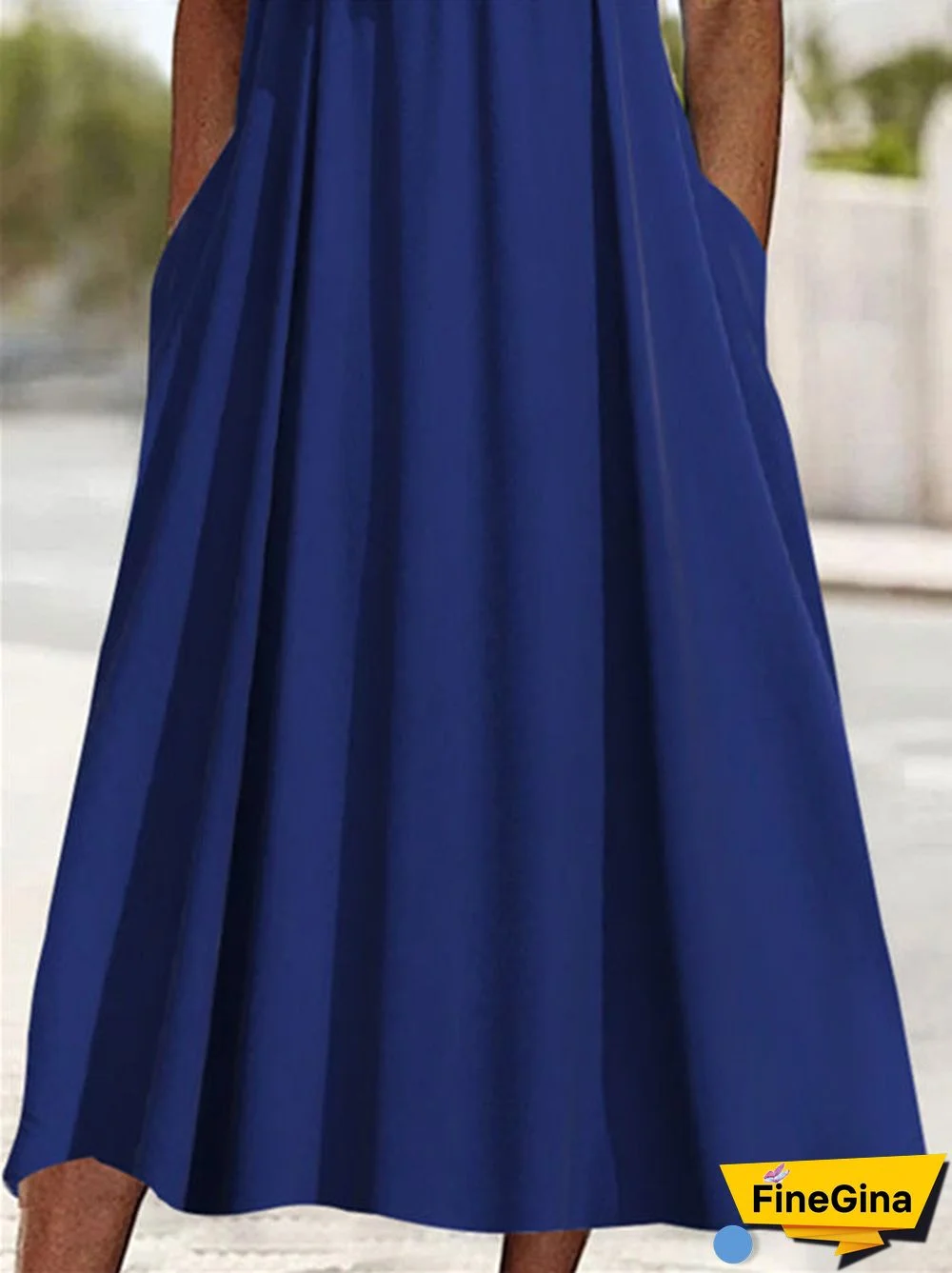 Women's Half Sleeve V-neck Solid Color Midi Dress