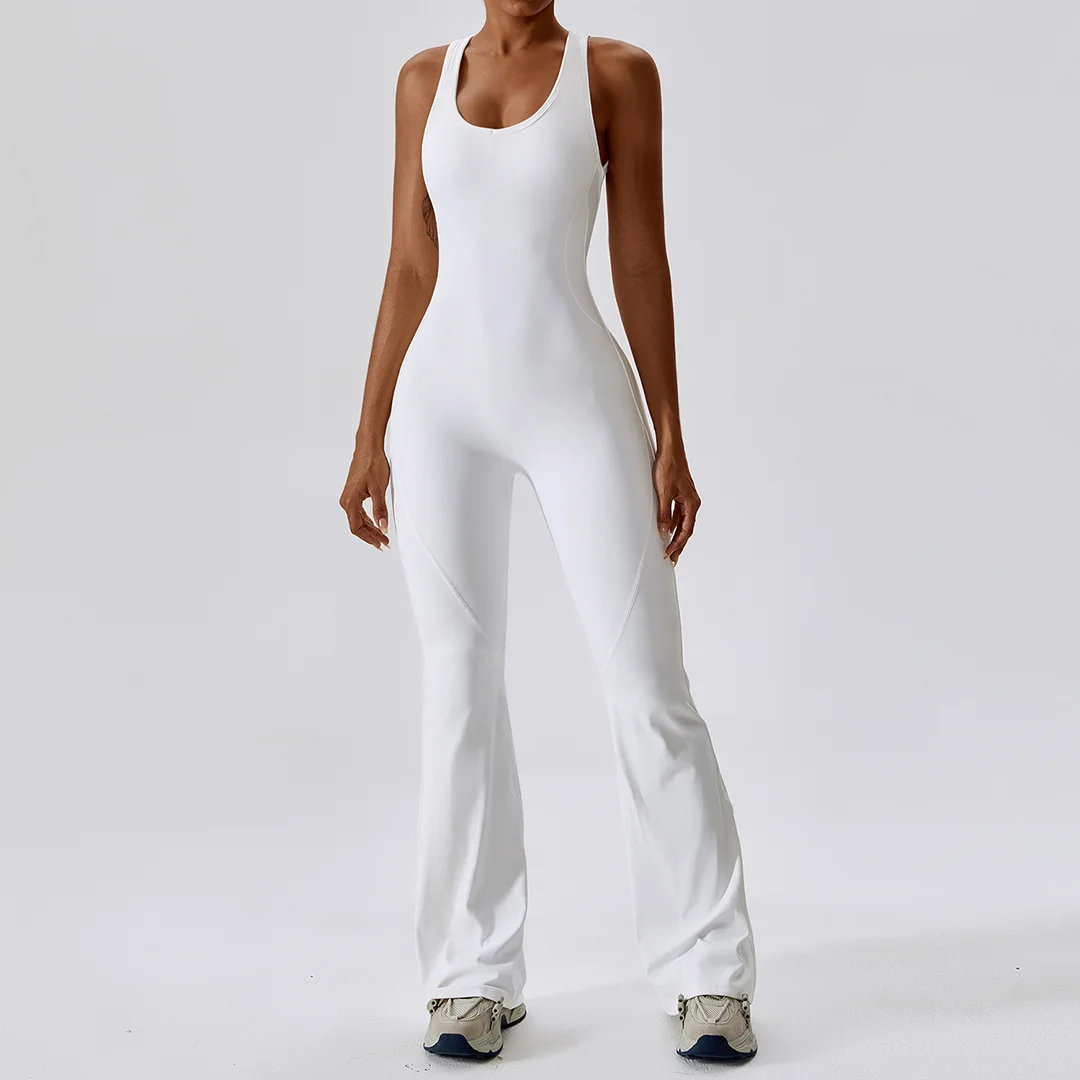 Solid flared trousers cutout back jumpsuit