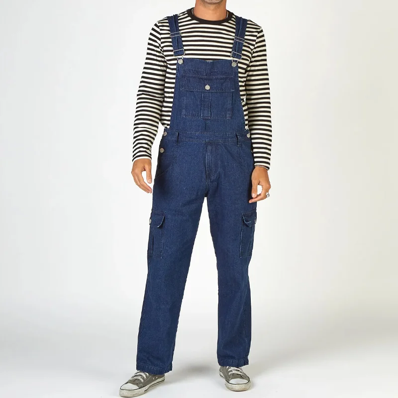 Vintage Loose Seven Pocket Button Bib Denim Overalls